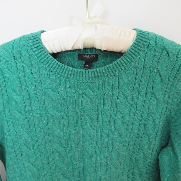 Talbots green flecked cable knit crew neck long sleeve sweater *Sz MP* - Picture 2 of 4